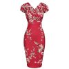 Pretty Kitty Fashion Floral Print Crossover Top Cap Sleeve Pencil Dress I | Wiggle Dresses