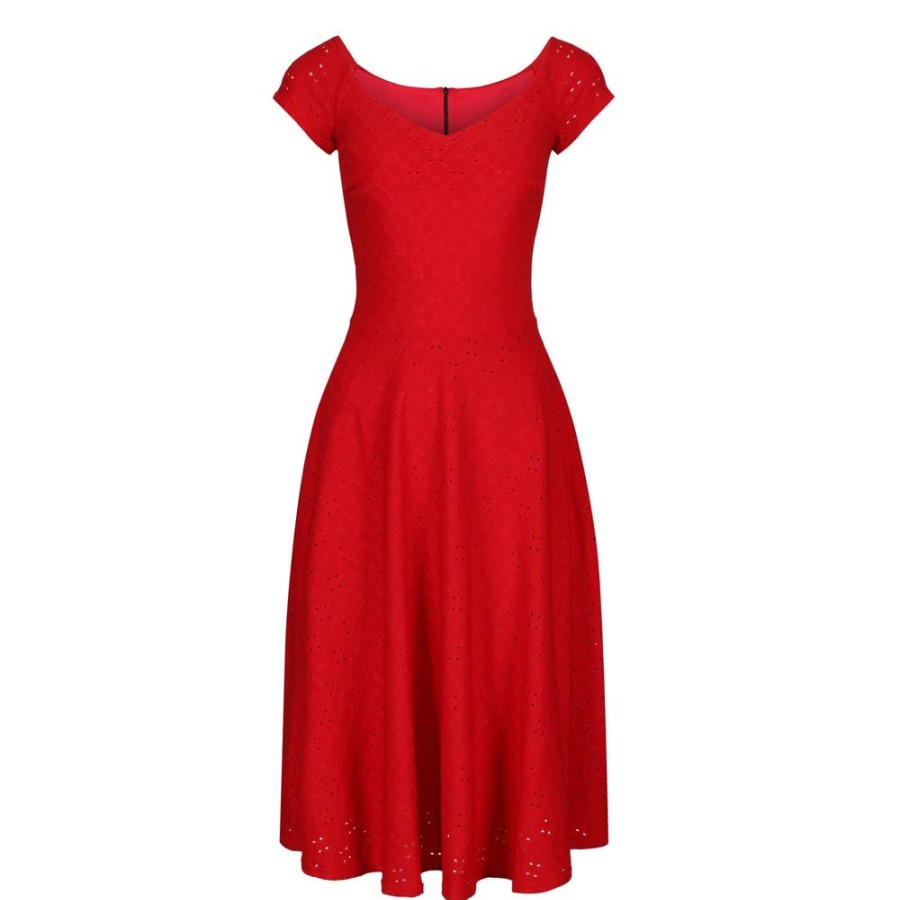 Pretty Kitty Fashion Pointelle Cap Sleeve V Neck Swing Dress | 50S Swing Dresses