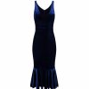 Pretty Kitty Fashion Navy Velour Sleeveless Peplum Hem V Neck Wiggle Dress | Wiggle Dresses