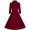 Pretty Kitty Fashion Burgundy Vintage Velvet 3/4 Sleeve Dress | 50S Swing Dresses