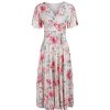 Pretty Kitty Fashion Pink Floral Print Cap Sleeve V Neck Wrap Top Swing Dress | Tea Dresses