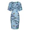 Pretty Kitty Fashion Floral Bird Half Batwing Sleeve Crossover Top Pencil Dress | Floral Dresses