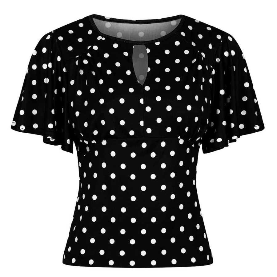 Pretty Kitty Fashion White Polka Dot Waterfall Sleeve Top | Tops