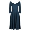 Pretty Kitty Fashion Diamond Neckline 3/4 Sleeve Vintage Swing Midi Dress | Party Dresses