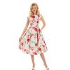 Pretty Kitty Fashion Off White Pink Vintage Floral 50S Summer Swing Dress | 50S Swing Dresses