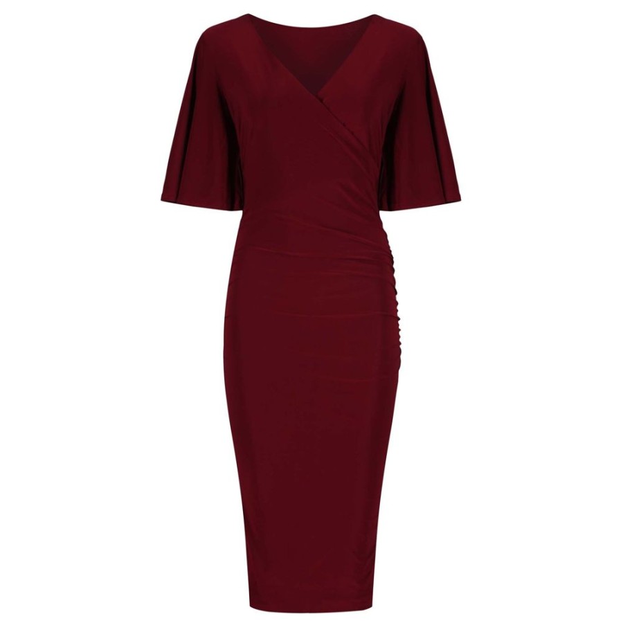 Pretty Kitty Fashion Burgundy Wine Butterfly Sleeve Slinky Pencil Cocktail Dress | Pencil Dresses