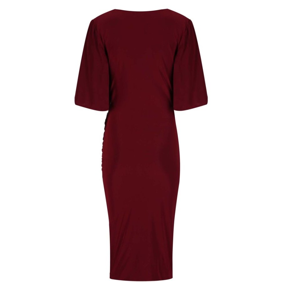 Pretty Kitty Fashion Burgundy Wine Butterfly Sleeve Slinky Pencil Cocktail Dress | Pencil Dresses