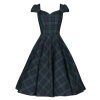 Pretty Kitty Fashion Green And Blue Woven Tartan Check Rockabilly Burns 50S Swing Dress | Rockabilly Dresses