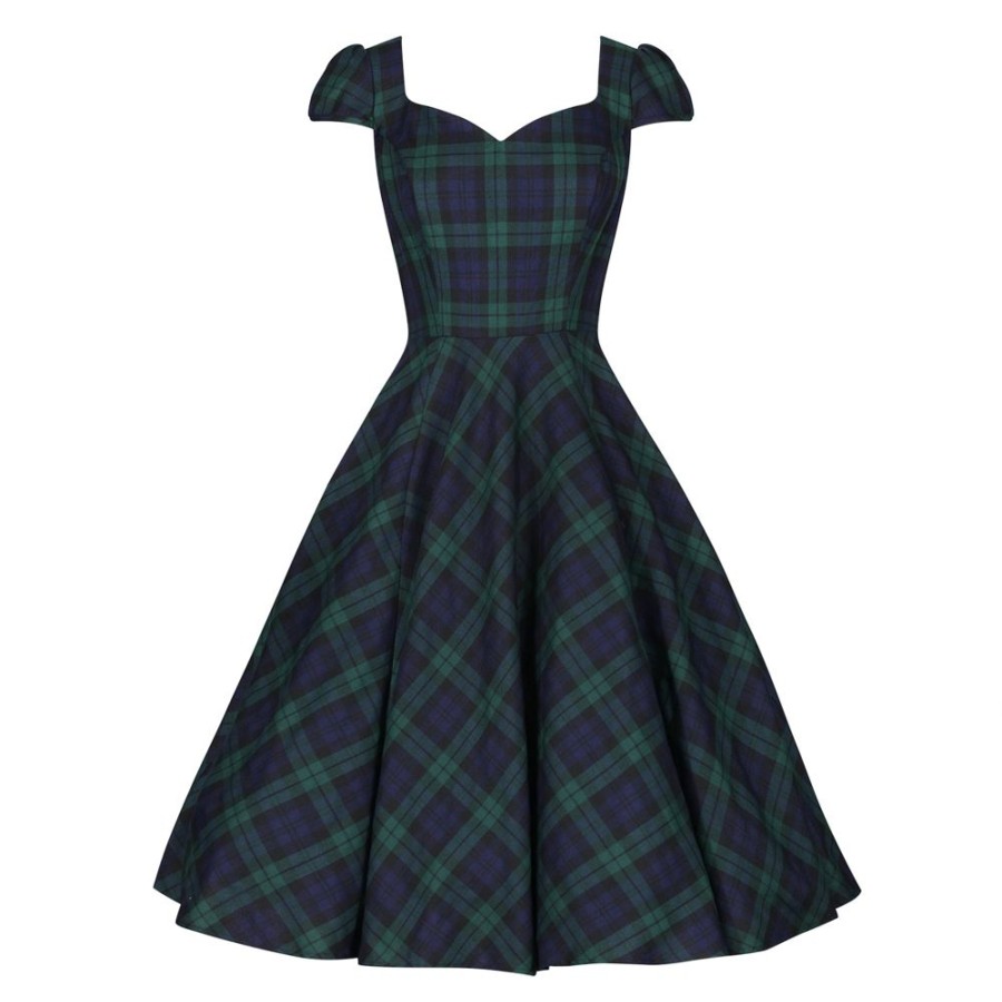 Pretty Kitty Fashion Green And Blue Woven Tartan Check Rockabilly Burns 50S Swing Dress | Rockabilly Dresses