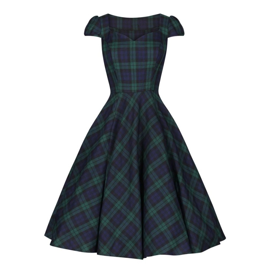 Pretty Kitty Fashion Green And Blue Woven Tartan Check Rockabilly Burns 50S Swing Dress | Rockabilly Dresses