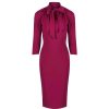 Pretty Kitty Fashion 3/4 Sleeve Tie Neck Bodycon Pencil Dress | Wiggle Dresses