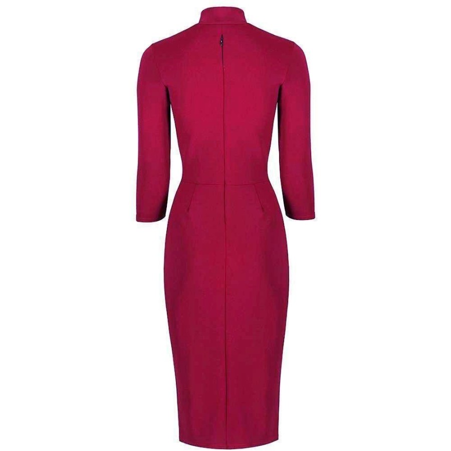 Pretty Kitty Fashion 3/4 Sleeve Tie Neck Bodycon Pencil Dress | Wiggle Dresses