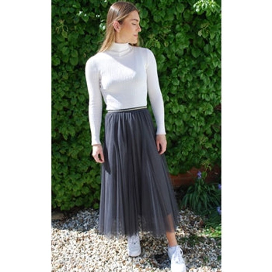 White Leaf Charcoal Tulle Layered Skirt | Skirts