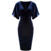 Pretty Kitty Fashion Navy Velour Half Batwing Sleeve Crossover Top Wiggle Dress | Velour Dresses