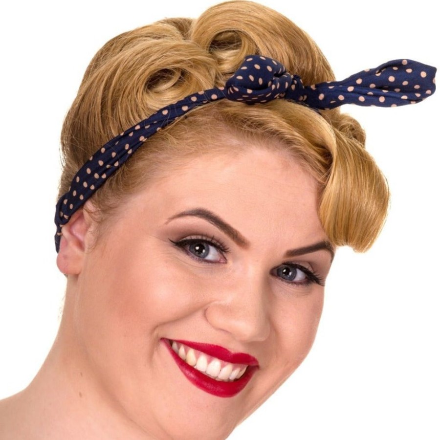 Pretty Kitty Fashion Navy And Nude Pink Polka Dot Print Vintage Headscarf | Hair & Beauty