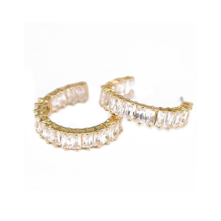 White Leaf Gold Gem Hoop Earrings | Jewellery