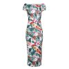 Pretty Kitty Fashion White Leopard & Tropical Floral Print Cap Sleeve Slinky Wiggle Dress | Pencil Dresses