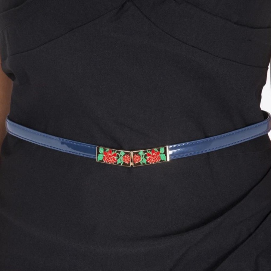 Pretty Kitty Fashion Navy Blue Rose Detail Waist Belt | Belts