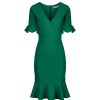 Pretty Kitty Fashion Emerald 1/2 Sleeve Fishtail Peplum Hem V Neck Bodycon Pencil Dre | Party Dresses