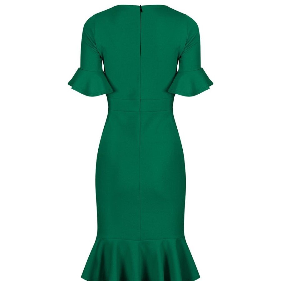 Pretty Kitty Fashion Emerald 1/2 Sleeve Fishtail Peplum Hem V Neck Bodycon Pencil Dre | Party Dresses