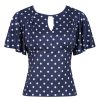 Pretty Kitty Fashion Navy White Polka Dot Waterfall Sleeve Top | Tops