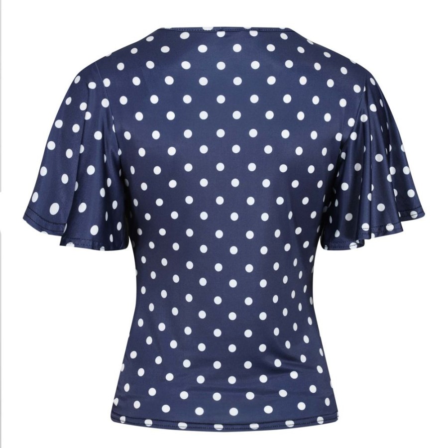 Pretty Kitty Fashion Navy White Polka Dot Waterfall Sleeve Top | Tops