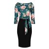 Pretty Kitty Fashion Floral Print Tie Front 3/4 Sleeve Bodycon Midi Dress | Floral Dresses