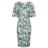 Pretty Kitty Fashion Mint Floral Print Butterfly Sleeve Slinky Pencil Cocktail Dress | Pencil Dresses