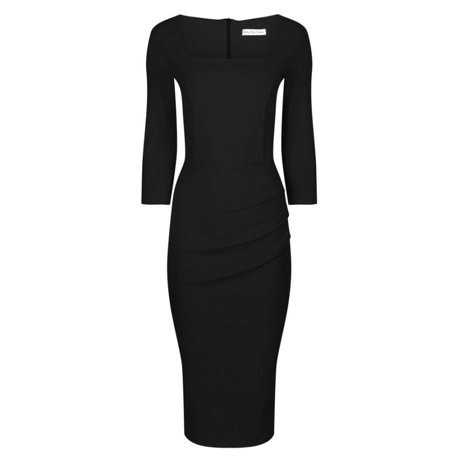 Pretty Kitty Fashion 3/4 Sleeve Square Neckline Wiggle Pencil Dress | Little Black Dresses