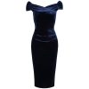 Pretty Kitty Fashion Navy Velour Cap Sleeve Crossover Top Bardot Wiggle Dress | Velour Dresses