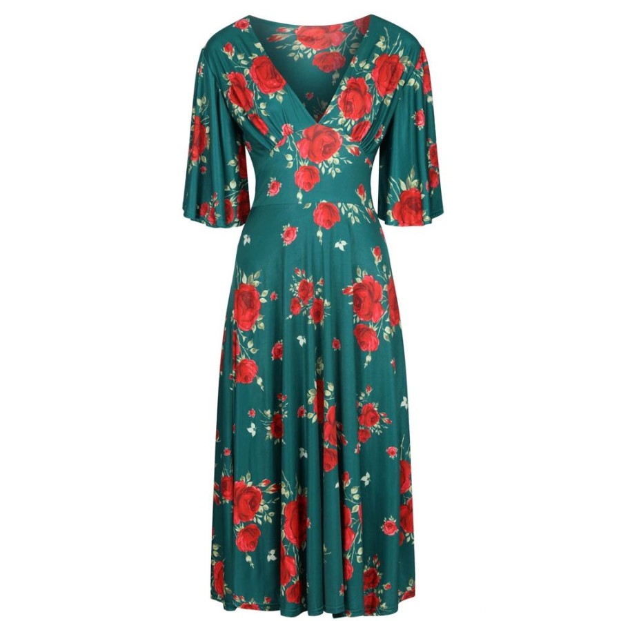 Pretty Kitty Fashion And Red Floral Print Waterfall Sleeve Midi Dress | Floral Dresses