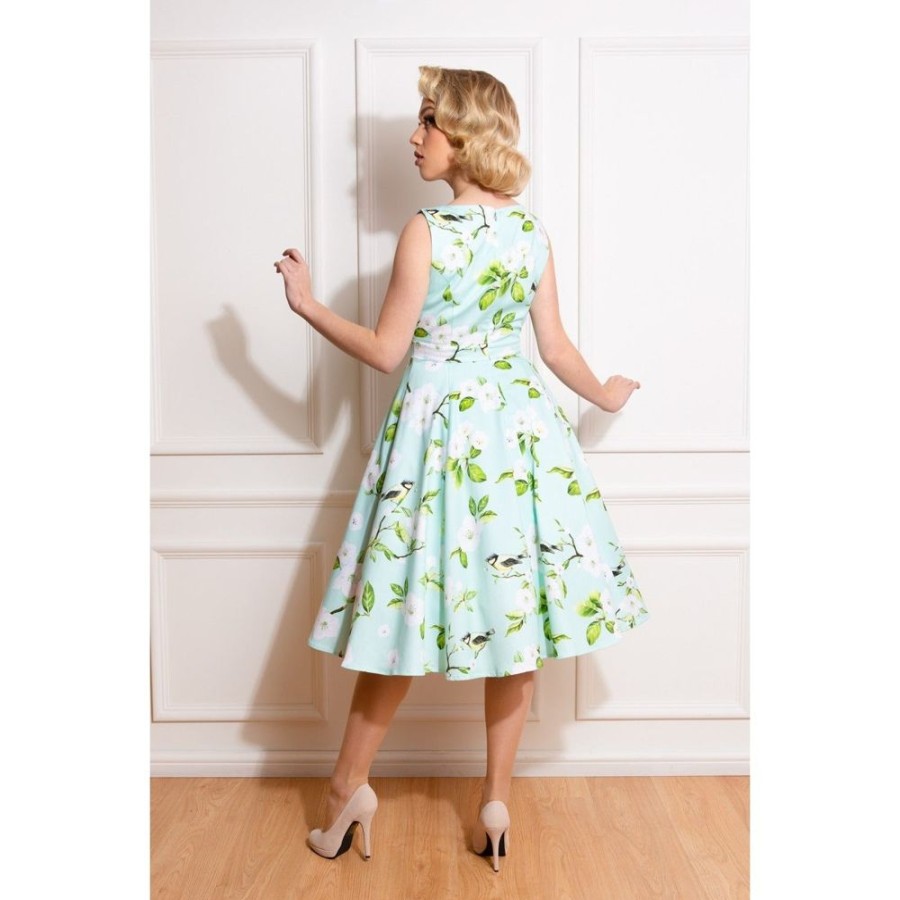 Pretty Kitty Fashion Light Mint Floral Print Sleeveless 50S Summer Swing Dress | Party Dresses