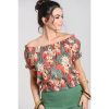 Hell Bunny Burnt Tropical Ukelele Print Off-The-Shoulder Top | Tops