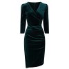 Pretty Kitty Fashion Emerald Velour Wrapover 3/4 Sleeve Midi Dress | Wiggle Dresses