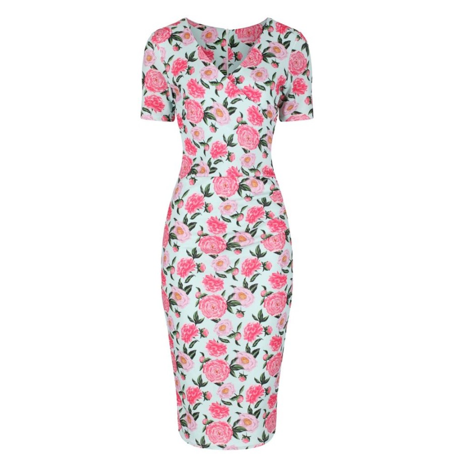 Pretty Kitty Fashion Mint Pink Floral Print Short Sleeve Summer Bodycon Wiggle Dress | Wiggle Dresses