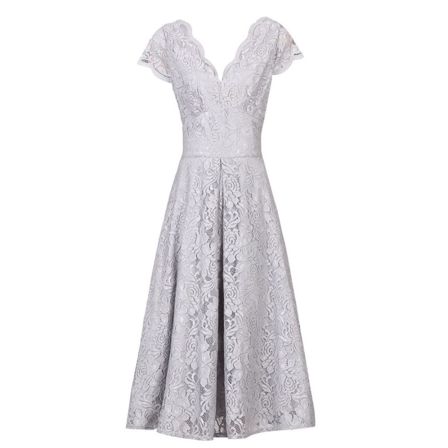 Jolie Moi Jolie Moi Silver Cap Sleeve Scallop Neck Embroidered Lace 50S Swi | Jolie Moi Dresses