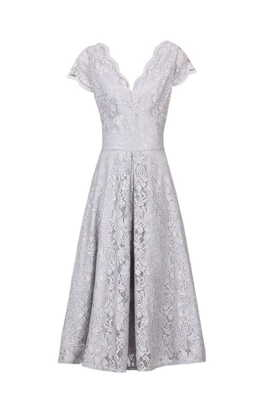 Jolie Moi Jolie Moi Silver Cap Sleeve Scallop Neck Embroidered Lace 50S Swi | Jolie Moi Dresses