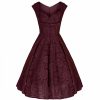 Jolie Moi Jolie Moi Wine Embroide Lace Sweetheart Neck 50S Swing Dress | Party Dresses