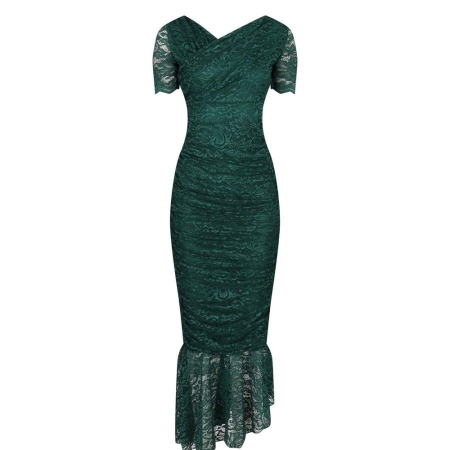 Pretty Kitty Fashion Emerald Ruched Lace Maxi Dress | Maxi Dresses