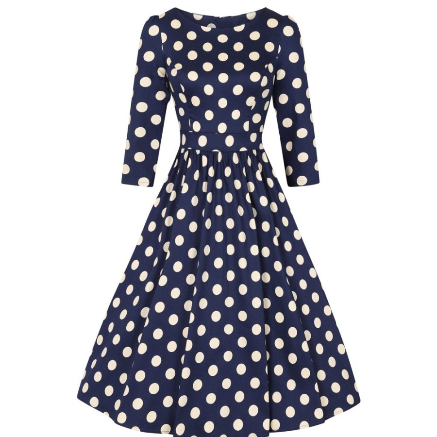 Pretty Kitty Fashion And Cream Polka Dot Vintage 50S 3/4 Sleeve Swing Tea Dress | 50S Swing Dresses