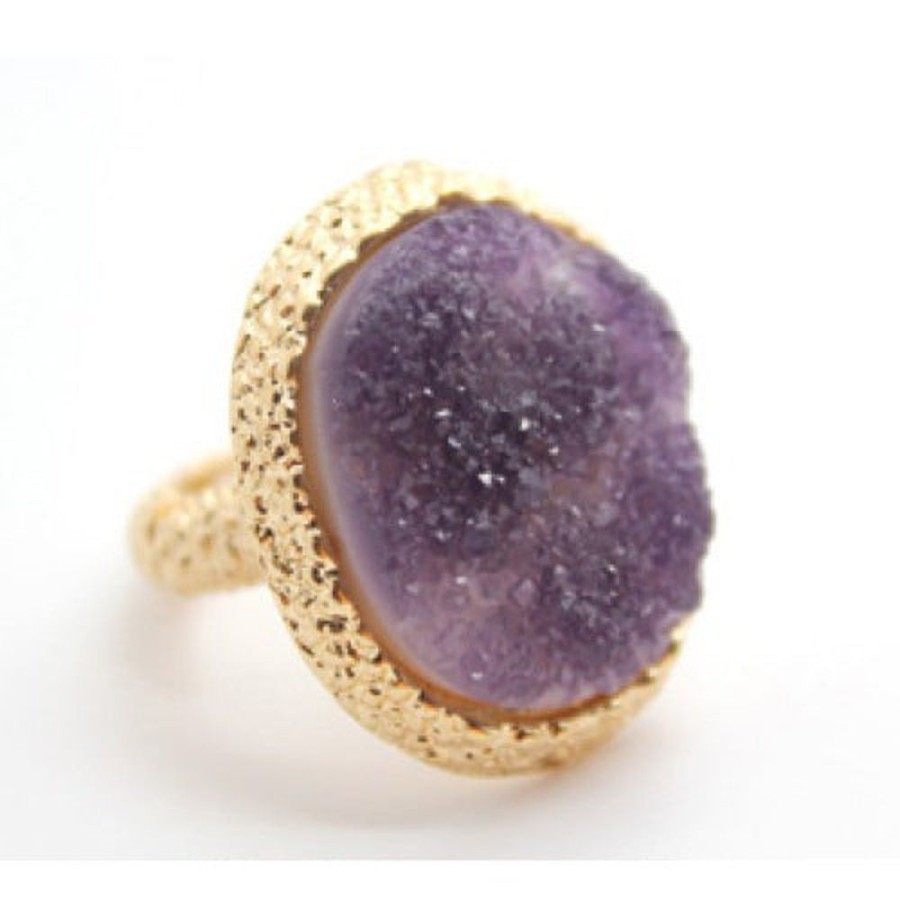 Isles And Stars Gold And Amethyst Druzy Stretch Ring | Jewellery