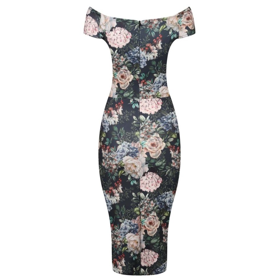 Pretty Kitty Fashion Floral Print Cap Sleeve Crossover Top Bardot Pencil Dress | Bardot Dresses