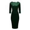 Pretty Kitty Fashion Velour Boatneck 3/4 Sleeve Bodycon Gathered Waist Wiggle Dress | Party Dresses