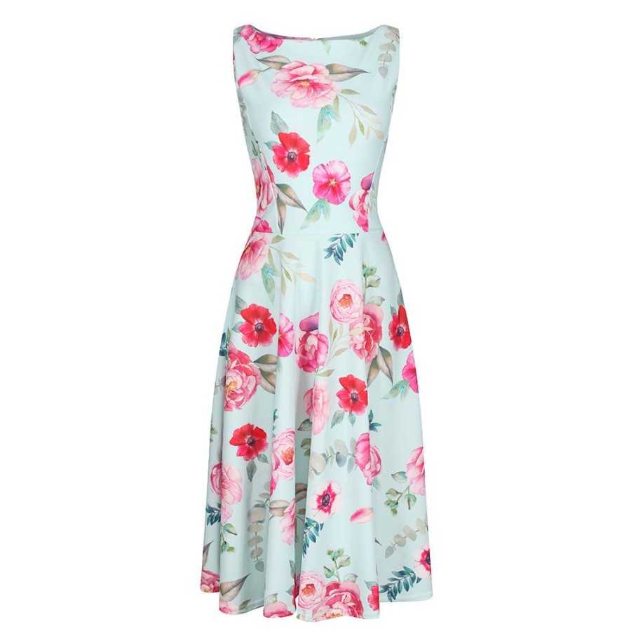 Pretty Kitty Fashion Mint Floral Print Audrey Style 50S Swing Dress | Floral Dresses