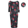 Pretty Kitty Fashion And Red Rose Print 1940S Sparkle Bodycon Pencil Wiggle Party Dre | Wiggle Dresses