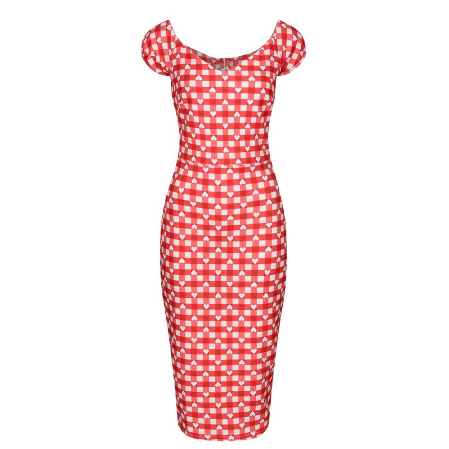 Pretty Kitty Fashion And White Gingham Heart Print Bodycon Pencil Dress | Pencil Dresses