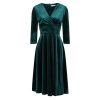 Pretty Kitty Fashion Velour Vintage A Line Crossover 3/4 Sleeve Tea Swing Dress | Velour Dresses