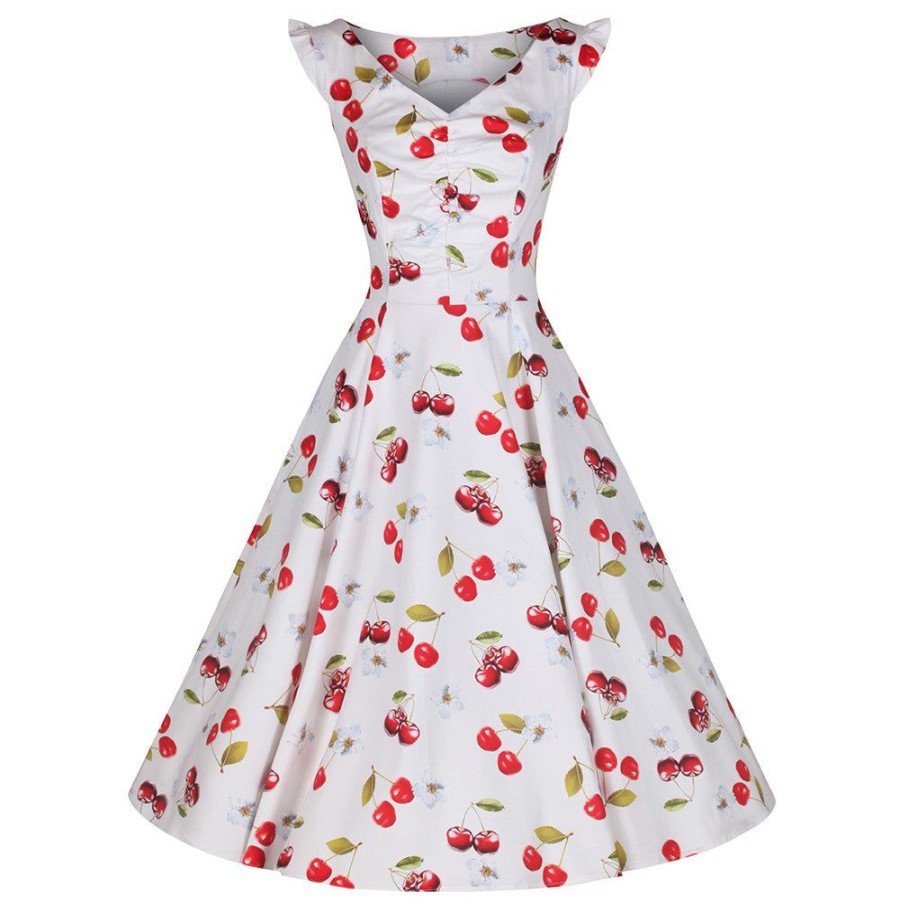 Pretty Kitty Fashion White And Red Cherry Print Rockabilly 50S Swing Dress | Prom Dresses