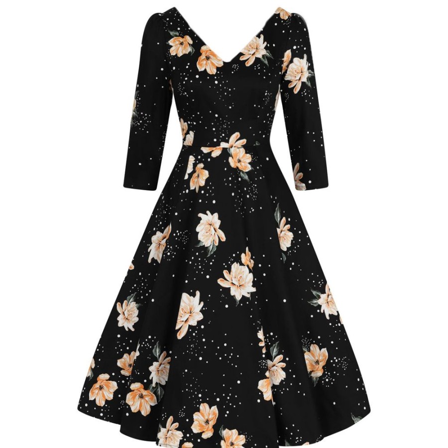 Pretty Kitty Fashion Floral Stardust 3/4 Sleeve Vintage Swing Dress | 50S Swing Dresses