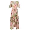 Pretty Kitty Fashion Hope & Ivy Pink & Green Floral Print Flutter Sleeve Maxi Wrap Dress | Maxi Dresses